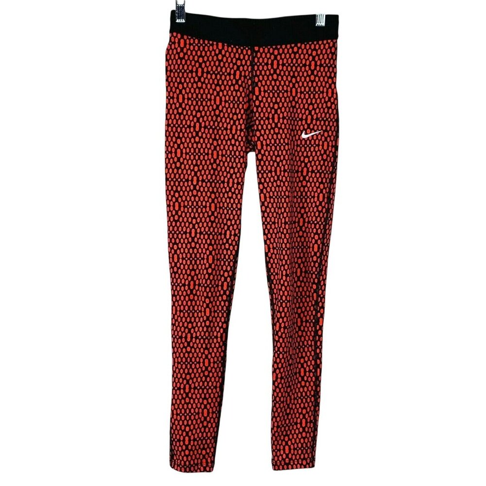 Nike Pro Dri Fit Leggings Athletic Running XS Snakeskin Animal Print Red Black